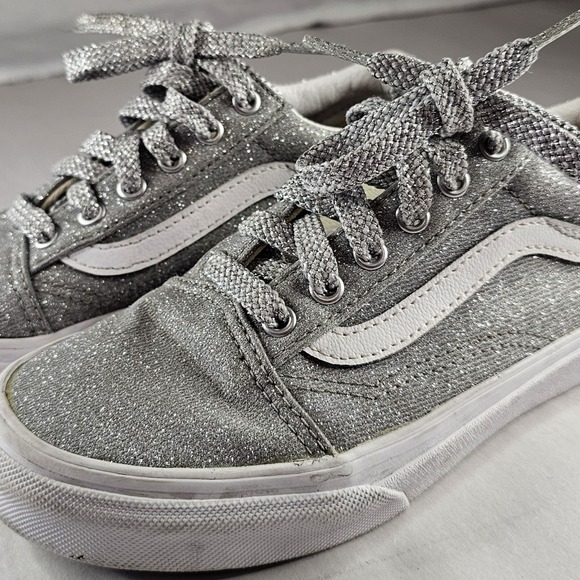 Vans Old Skool Glitter Sparkle Silver Lace Up Low Top Sneakers Kids Size 3 - Picture 5 of 11